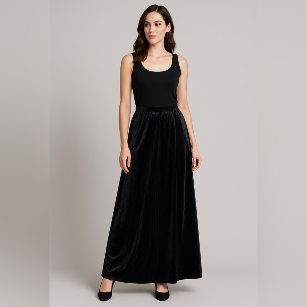 Alex Evenings Black Velvet Maxi Skirt Women’s Sz 14 Formal Evening Gown Skirt 12